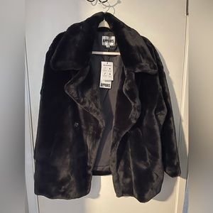 Apparis Stella coat in black faux fur